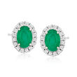 1.50 ct. t.w. Emerald and .27 ct. t.w. Diamond Stud Earrings in 14kt White Gold