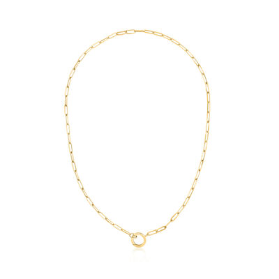 14kt Yellow Gold Circle Charm Paper Clip Link Necklace