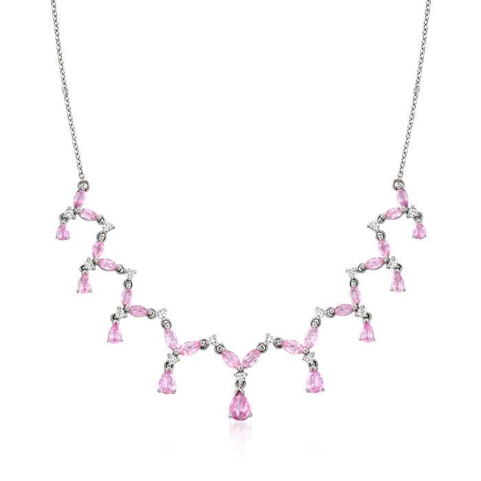 8.30 ct. t.w. Pink Sapphire and .68 ct. t.w. Diamond Bib Necklace in 14kt White Gold