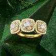 1.25 ct. t.w. Diamond Three-Stone Halo Ring in 14kt Yellow Gold