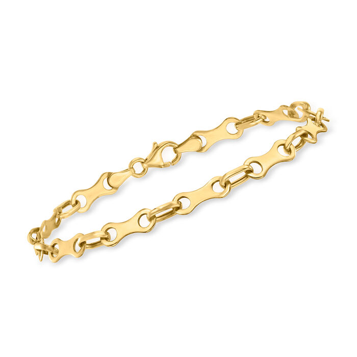 Italian 14kt Yellow Gold Alternating-Link Bracelet