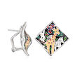 Belle Etoile &quot;Serengeti&quot; Black and Multicolored Enamel Earrings with CZ Accents in Sterling Silver