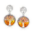 Amber Tree of Life Drop Earrings in Sterling Silver