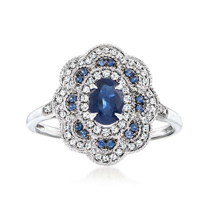 .70 ct. t.w. Sapphire and .22 ct. t.w. Diamond Ring in 14kt White Gold