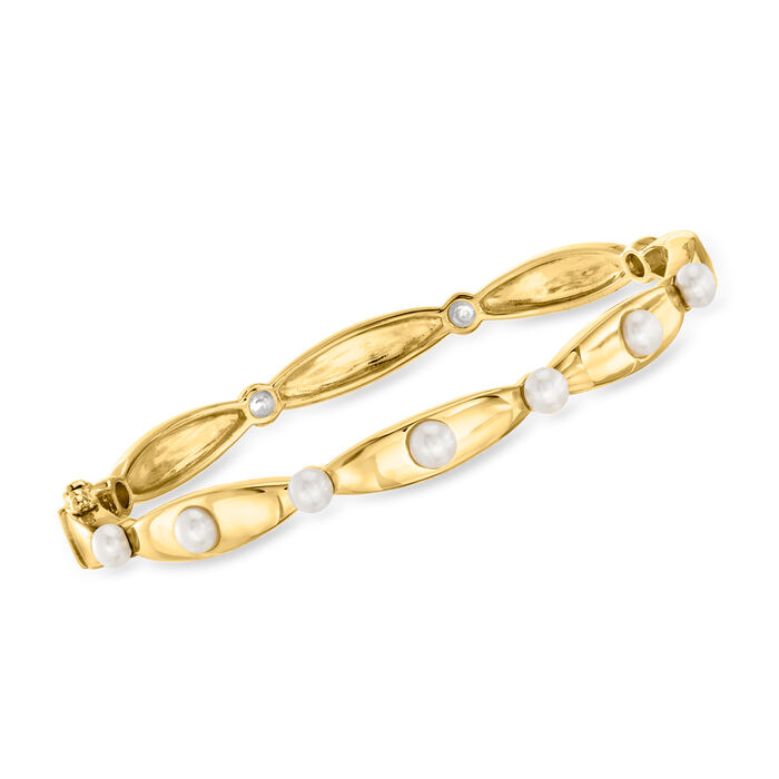 4-4.5mm Cultured Pearl Curved Bangle Bracelet in 18kt Gold Over Sterling