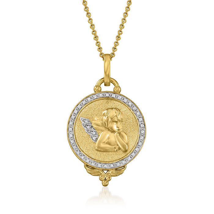 .10 ct. t.w. Diamond Angel Medallion Pendant Necklace in 18kt Gold Over Sterling