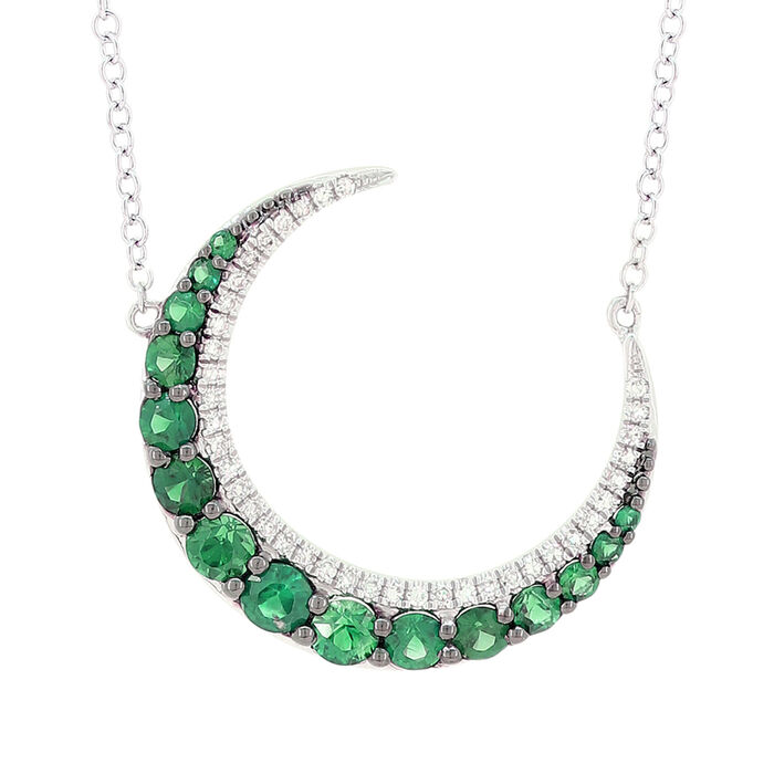 .80 ct. t.w. Emerald Crescent Moon Necklace with .11 ct. t.w. Diamonds in 14kt White Gold