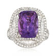 C. 1990 Vintage Cushion-Cut 5.65 Carat Amethyst with 1.17 ct. t.w. Diamond Ring in 18kt White Gold