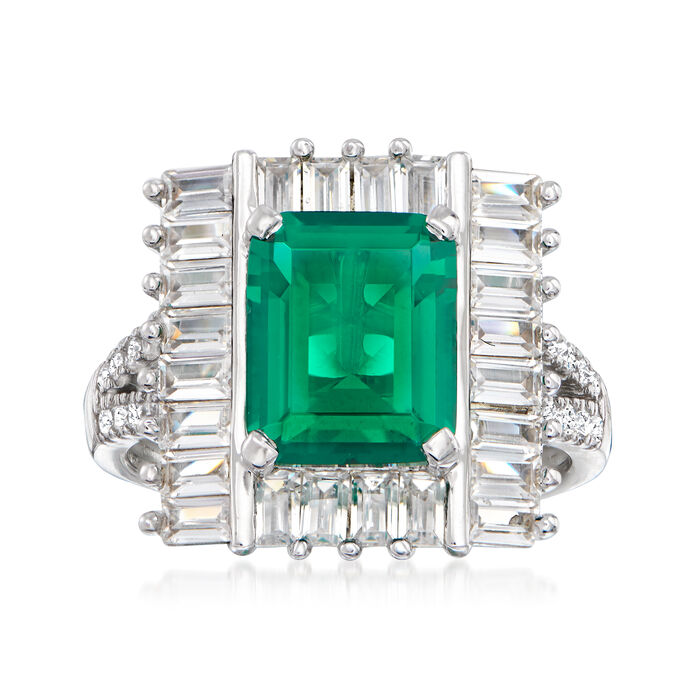 4.25 Carat Simulated Emerald and 1.40 ct. t.w. CZ Ring in Sterling Silver