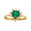 C. 1990 Vintage .50 Carat Synthetic Emerald and .15 ct. t.w. Diamond Heart Ring in 14kt Yellow Gold