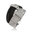 ALOR &quot;Noir&quot; Collection .20 ct. t.w. Diamond Two-Tone Stainless Steel Cable Ring in 18kt White Gold