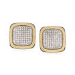 1.00 ct. t.w. Pave Diamond Square Earrings with Beaded Frames in Sterling and 18kt Gold