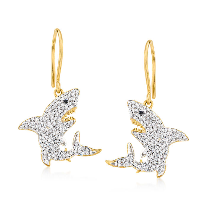 .50 ct. t.w. White and Black Diamond Shark Drop Earrings in 18kt Gold Over Sterling