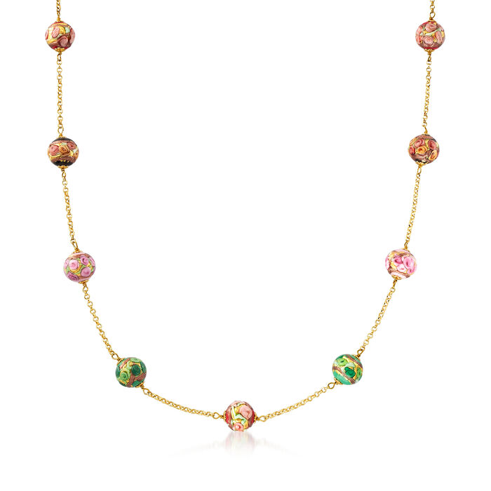 Italian Murano Glass Bead Station Necklace in 18kt Gold Over Sterling Silver