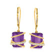 6.25 ct. t.w. Amethyst and Diamond Drop Earrings in 14kt Yellow Gold