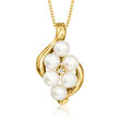 C. 1980 Vintage 4.7mm Cultured Pearl Cluster Pendant Necklace with Diamond Accent in 10kt and 14kt Yellow Gold