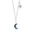 .12 ct. t.w. Blue and White Diamond Moon and Star Necklace in Sterling Silver