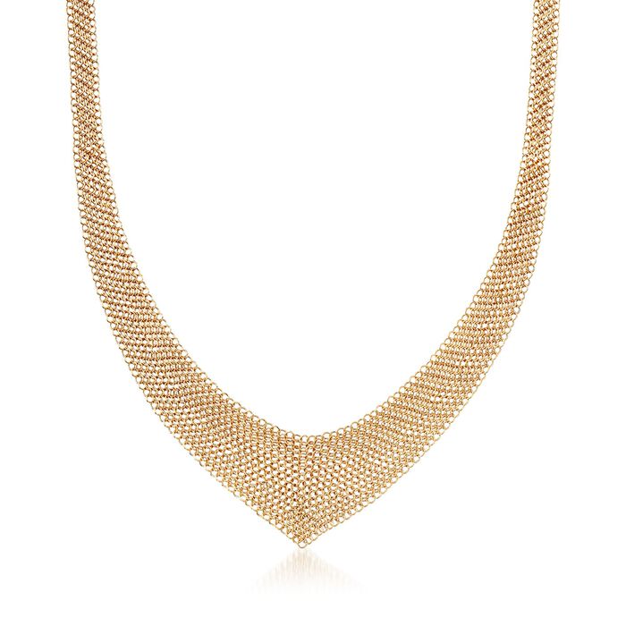 C. 2000 Vintage Tiffany Jewelry &quot;Elsa Peretti&quot; 18kt Yellow Gold Mesh V-Necklace