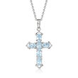 2.10 ct. t.w. Aquamarine Cross Pendant Necklace in Sterling Silver