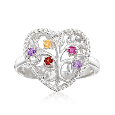 Personalized Birthstone Tree of Life Heart Ring in 14kt Gold
