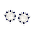 7-7.5mm Cultured Pearl Earrings with .40 ct. t.w. Sapphires and .40 ct. t.w. White Zircons in Sterling Silver