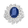 C. 1990 Vintage 2.30 Carat Sapphire and .40 ct. t.w. Diamond Cocktail Ring in Platinum