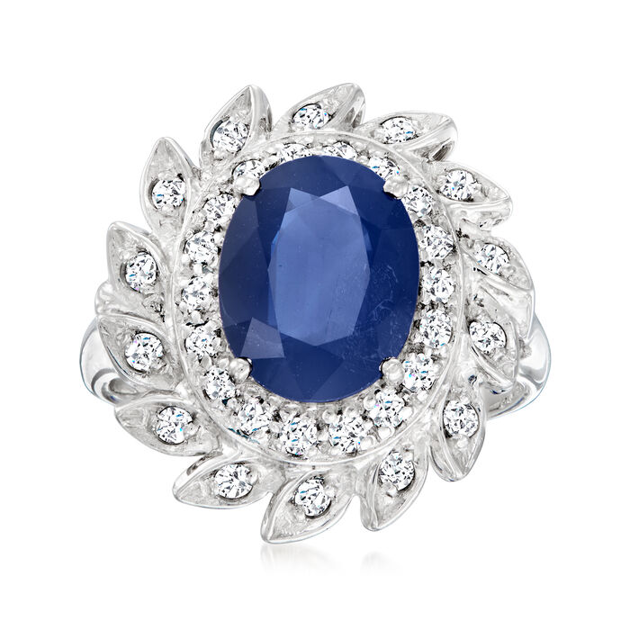 C. 1990 Vintage 2.30 Carat Sapphire and .40 ct. t.w. Diamond Cocktail Ring in Platinum
