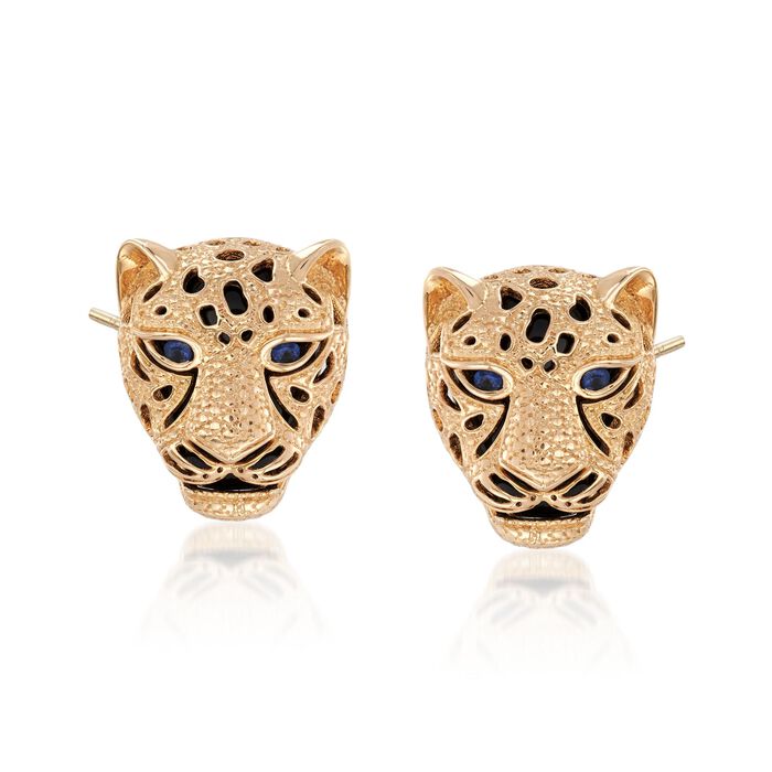 .10 ct. t.w. Sapphire and Black Onyx Cheetah Earrings in 14kt Yellow Gold