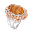 C. 1990 Vintage 9.25 Carat Citrine Ring with .65 ct. t.w. Diamonds in 18kt Two-Tone Gold