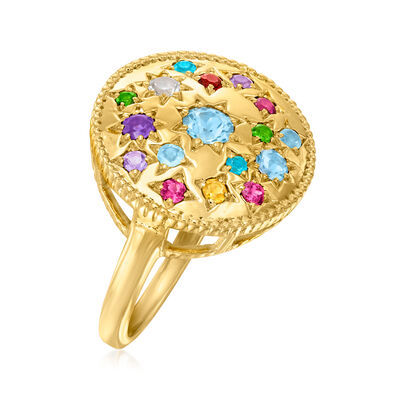 .86 ct. t.w. Multi-Gemstone Circle Ring in 18kt Gold Over Sterling