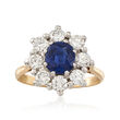 C. 1980 Vintage 1.17 Carat Sapphire and 1.00 ct. t.w. Diamond Ring in 18kt White and Yellow Gold