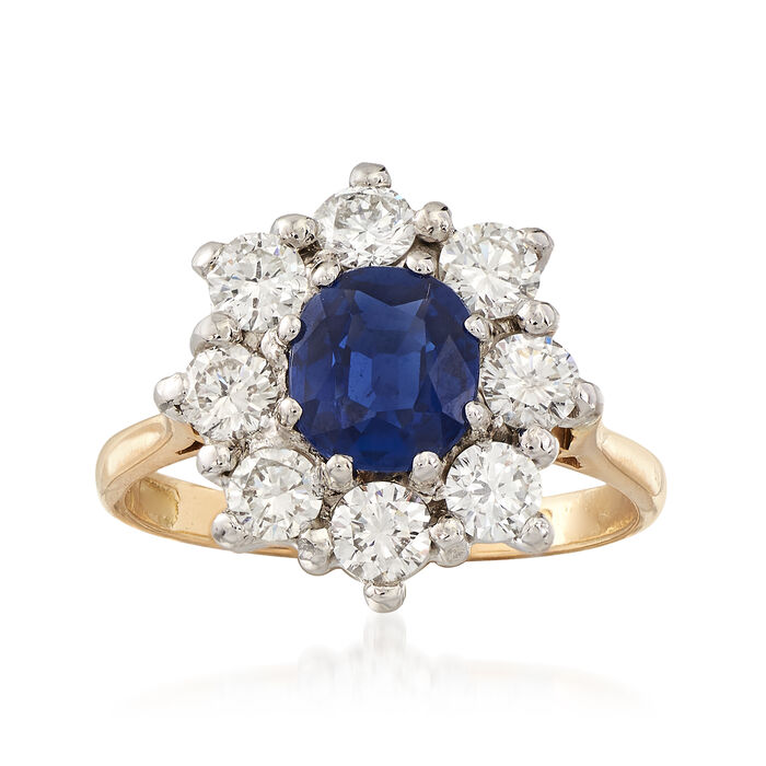 C. 1980 Vintage 1.17 Carat Sapphire and 1.00 ct. t.w. Diamond Ring in 18kt White and Yellow Gold