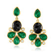 Onyx and Malachite Drop Earrings with .30 ct. t.w. White Topaz in 18kt Gold Over Sterling