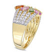 2.92 ct. t.w. Multicolored Sapphire Floral Ring in 14kt Yellow Gold