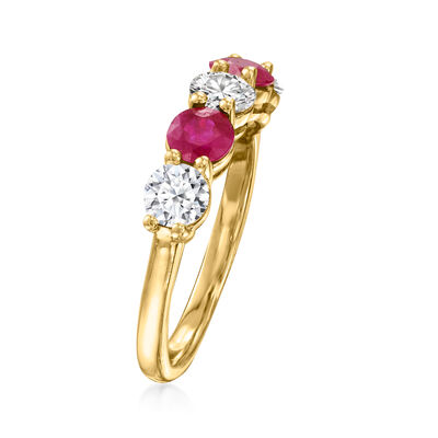 .70 ct. t.w. Ruby and 1.00 ct. t.w. Lab-Grown Diamond Ring in 14kt Yellow Gold