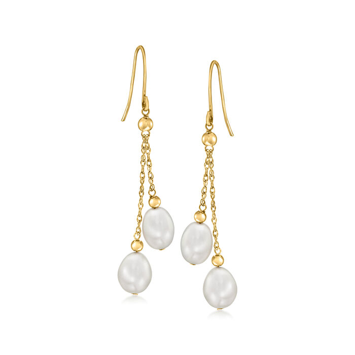 6-7mm Cultured Pearl Double-Drop Earrings in 14kt Yellow Gold