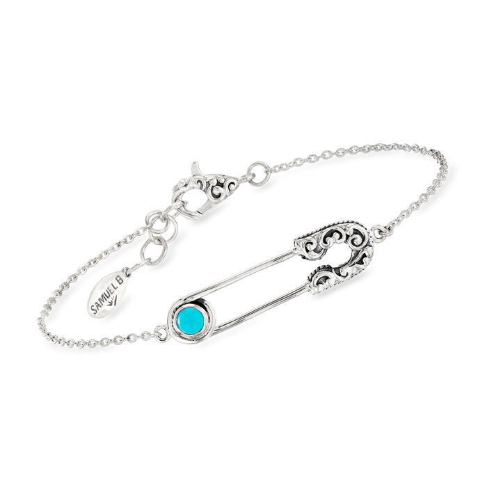 Turquoise Bali-Style Safety Pin Bracelet in Sterling Silver