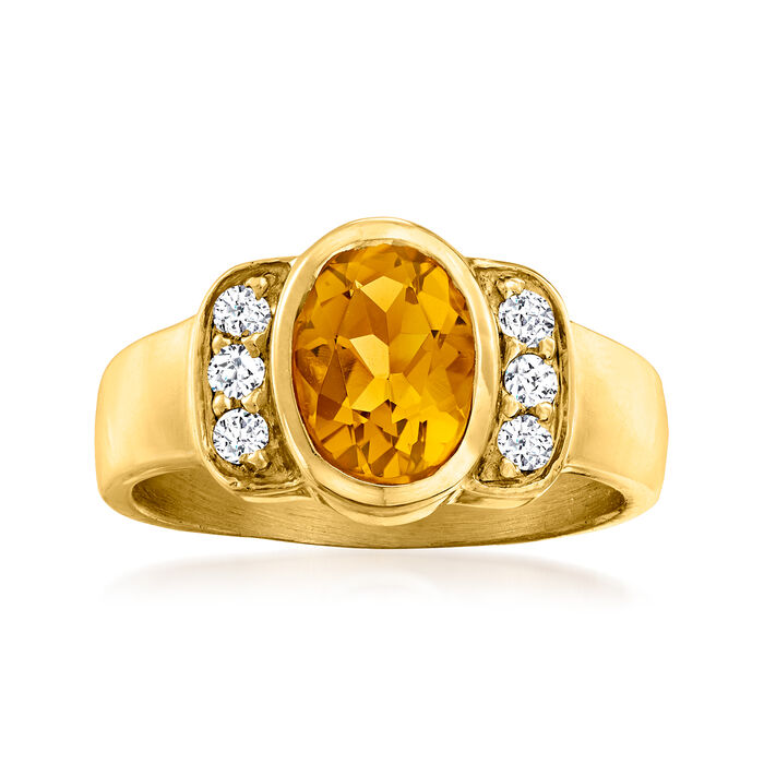 C. 1980 Vintage 1.30 Carat Citrine Ring with .15 ct. t.w. Diamonds in 14kt Yellow Gold
