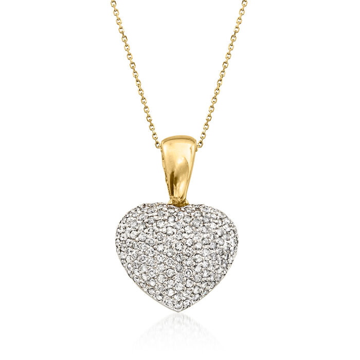 C. 1990 Vintage 2.10 ct. t.w. Diamond Heart Pendant Necklace in 14kt Yellow Gold