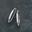 1.00 ct. t.w. Pave Diamond Beaded Oval Hoop Earrings in 14kt White Gold