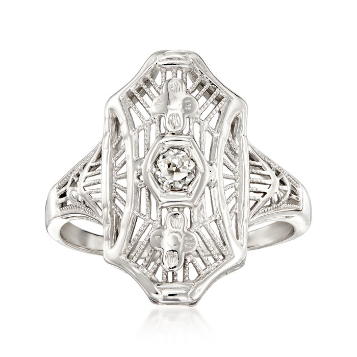 C. 1950 Vintage Diamond-Accented Filigree Ring in 18kt White Gold