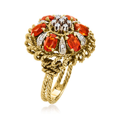 C. 1960 Vintage 2.40 ct. t.w. Citrine and .15 ct. t.w. Diamond Floral Ring in 18kt Yellow Gold