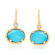 Gabriel Designs Synthetic Turquoise Doublet Drop Earrings with Diamond Accents in 14kt Yellow Gold