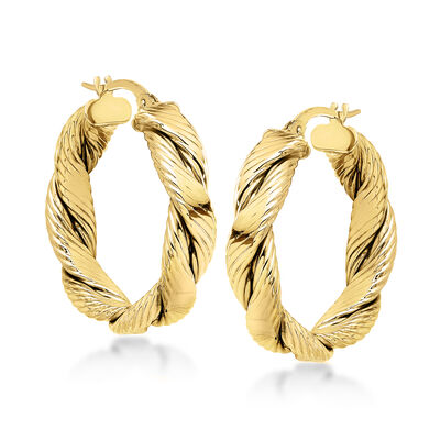 Italian 14kt Yellow Gold Braided Hoop Earrings