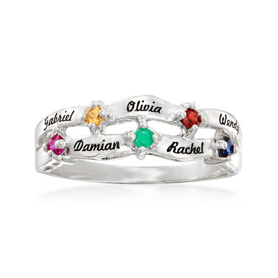 Personalized Birthstone and Name Two-Row Ring in 14kt Gold
