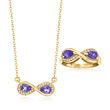 1.70 ct. t.w. Tanzanite and .10 ct. t.w. White Zircon Jewelry Set: Necklace and Ring in 18kt Gold Over Sterling