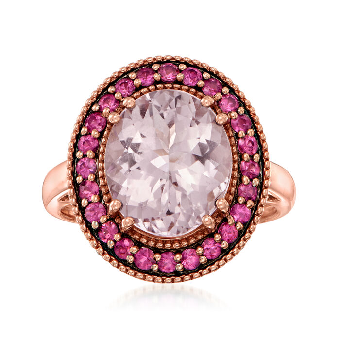 3.80 Carat Morganite Ring with .40 ct. t.w. Pink Sapphires in 18kt Rose Gold