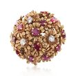 C. 1960 Vintage 2.50 ct. t.w. Ruby and .35 ct. t.w. Diamond Floral Cluster Ring in 14kt Yellow Gold