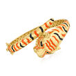 .80 ct. t.w. Black Spinel Tiger Bangle Bracelet with Orange Enamel in 18kt Gold Over Sterling