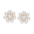 6.5-7mm Cultured Pearl and .30 ct. t.w. Diamond Floral Earrings in 14kt Yellow Gold